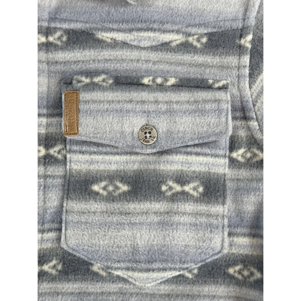 Cinch Fleece Flannel Shirt Jacket Boys XL 14 Shacket Aztec Western Pockets Strip